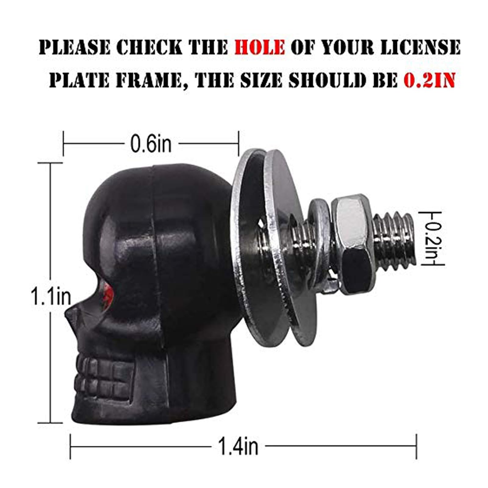 Venveal Skull License Plate Screws Universal Car Motorcycle License Plate Frame Bolts Fasteners 3D Skull Stainless Steel Windscreen Trim Cover Replacement Kit (Black, 4 Pack)