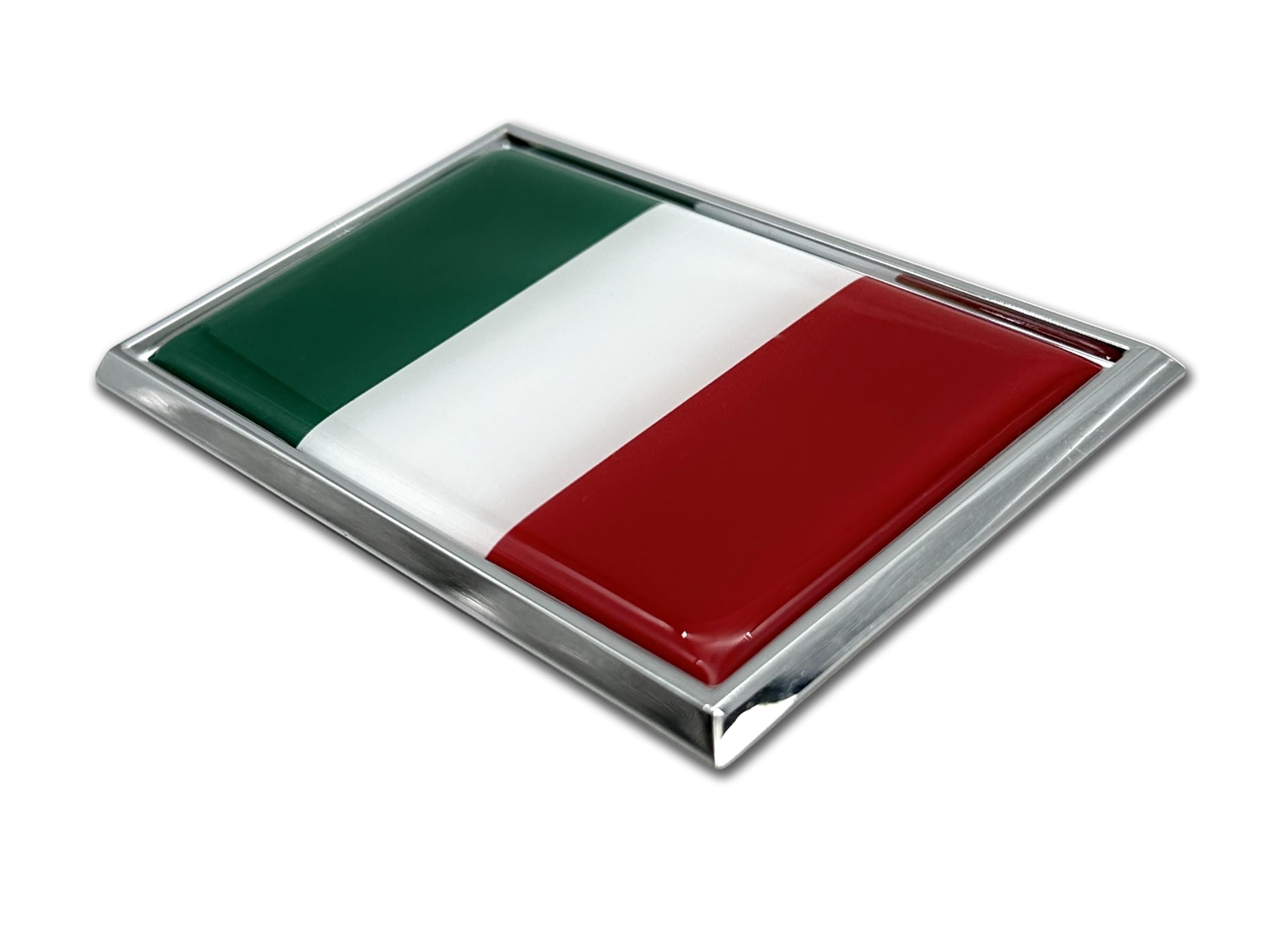 Elektroplate Premium Large Italian Flag All Metal Chrome Emblem For Suvs/Trucks | Universal Fit At 2.7' X 4.2' | Weatherproof