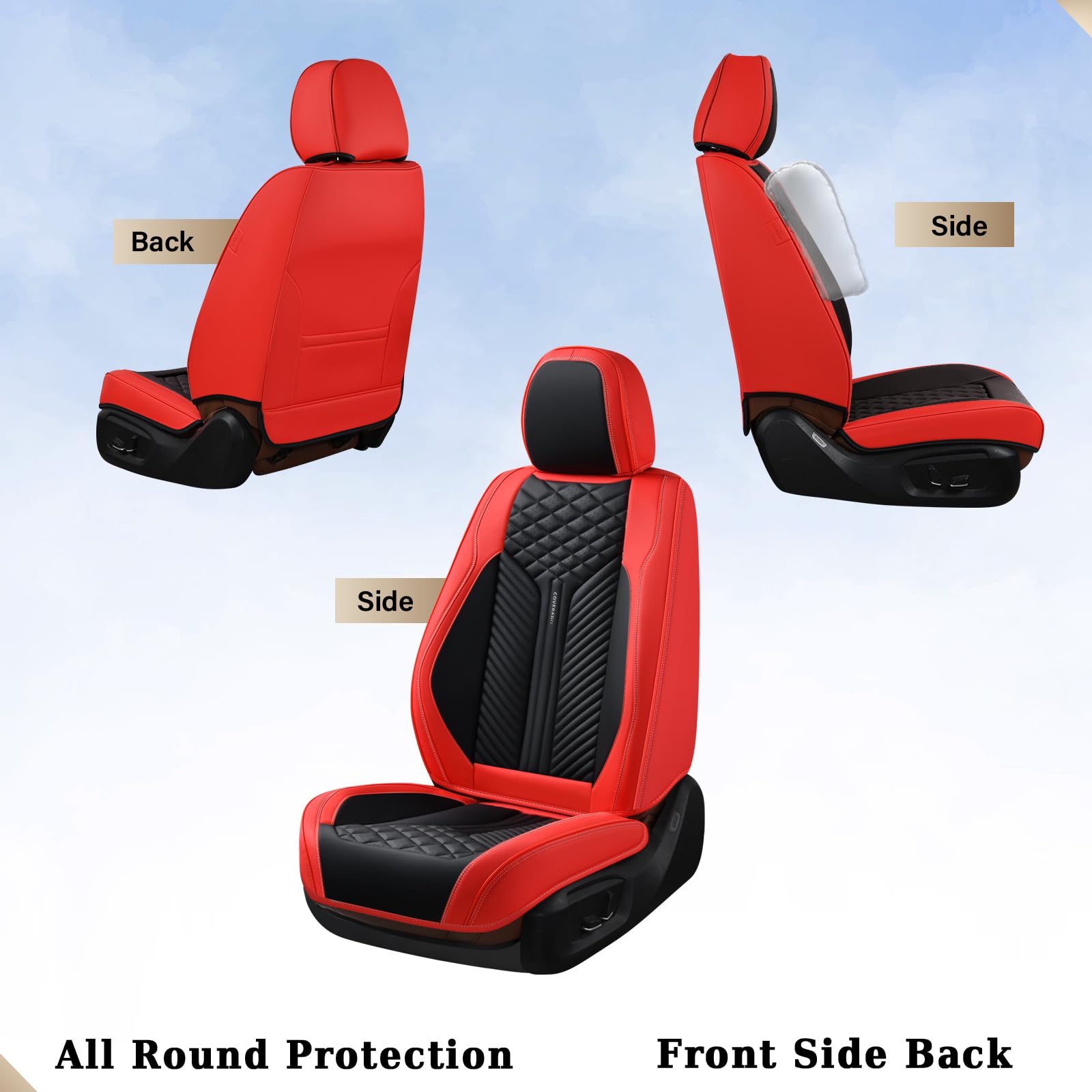 Coverado Car Seat Covers Full Set, 5 Seats Leather Seat Covers For Cars, Waterproof Front And Rear Car Seat Cushions Protectors