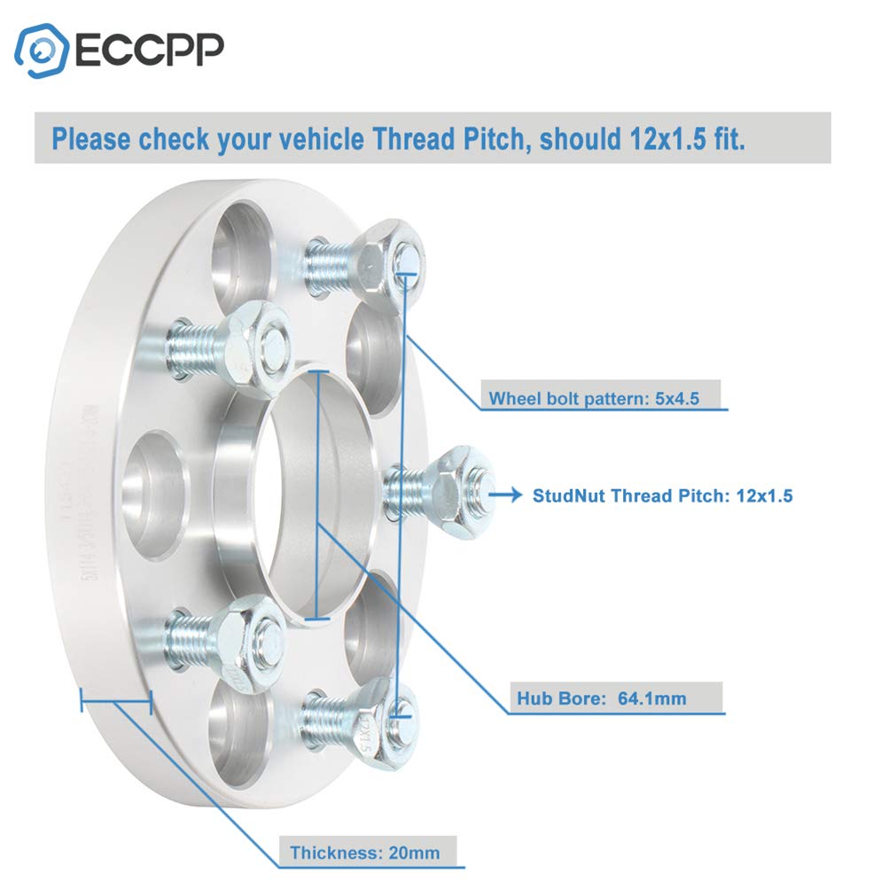 ECCPP 5 Lug 5x114.3mm Wheel Spacers Hubcentric 20mm 5x4.5 to 5x4.5 64.1mm CB fits for 2003-2020 for Honda Accord for Civic for C