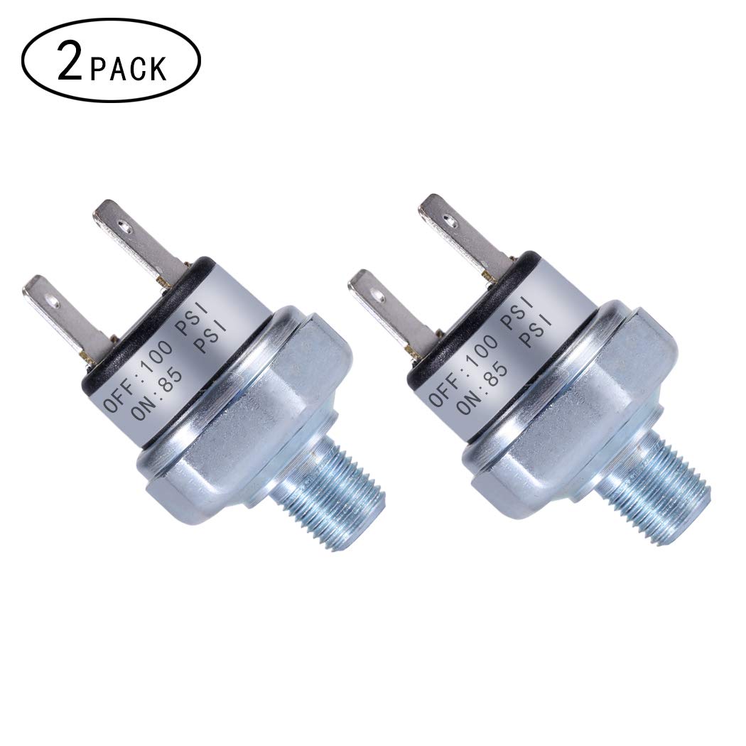 FanWayer Air Pressure Switch 85-100 PSI, 1/8-27 NPT, DC 24V/12V, Silver, Ideal for Air Compressors and Pressure Control