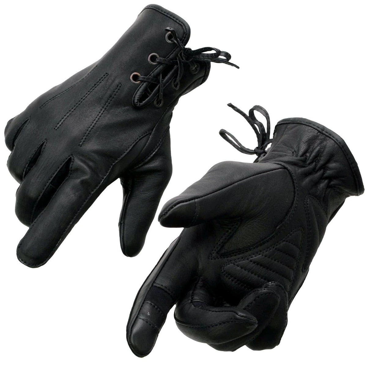 Milwaukee Leather MG7770 Women's Black Leather I - Touchscreen Compatible Laced Wrist Motorcycle Hand Gloves W/Gel Palm - Medium