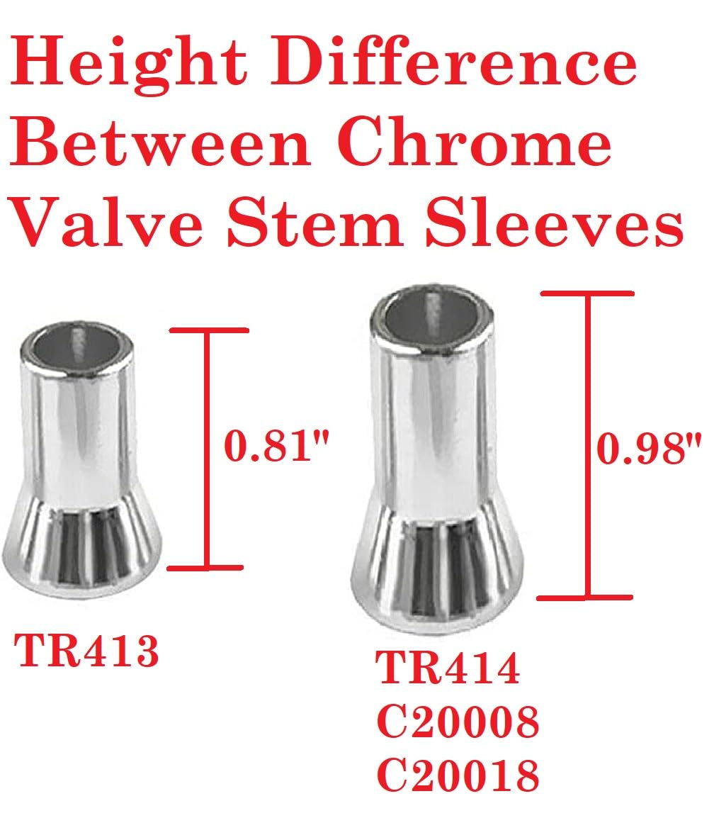 Muzzys TR413 Chrome Valve Stem Sleeves and Caps Dress Up Kit, Set of 4 for Car and Truck Rubber Tire Valve Stems, for 0.8'' Tall