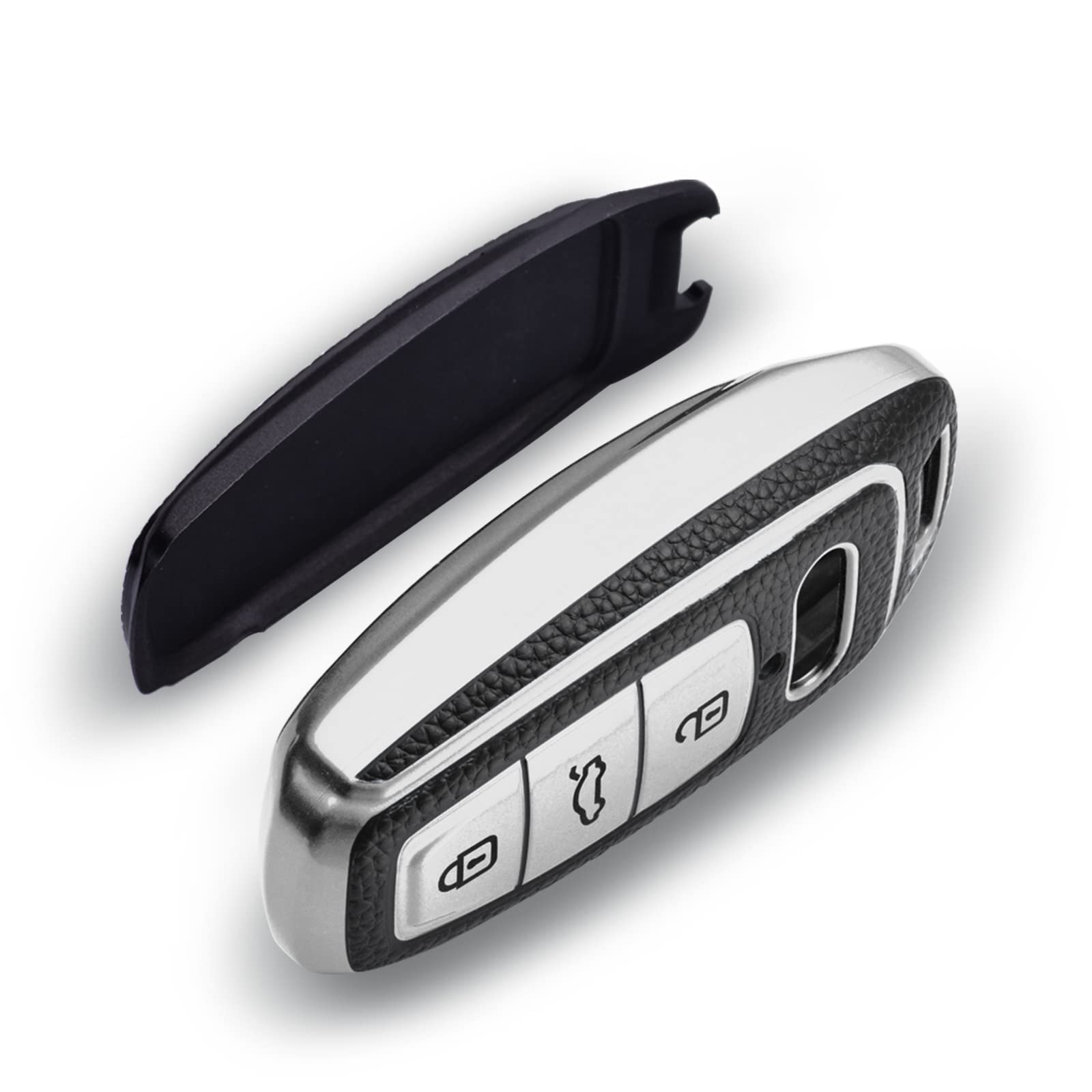 Elohei For Audi Key Fob Cover, Special Soft Tpu Key Case Cover Protector Compatible With Audi A6L A6 A7 A8 Q7 Q8 E-Tron 2018-2022 A3 S3 S6 Sq7 Rs6 S7 Rs7 Smart Key(Leather Texture Silver)