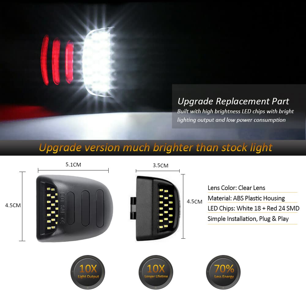 D-Lumina Led License Plate Lights Tag Lamp Assembly W/Red Oled Neon Tube Compatible With Chevy Silverado Gmc Sierra 1500 2500 3500 Suburban Tahoe Cadillac Escalade Ext, 6000K White 2-Pieces