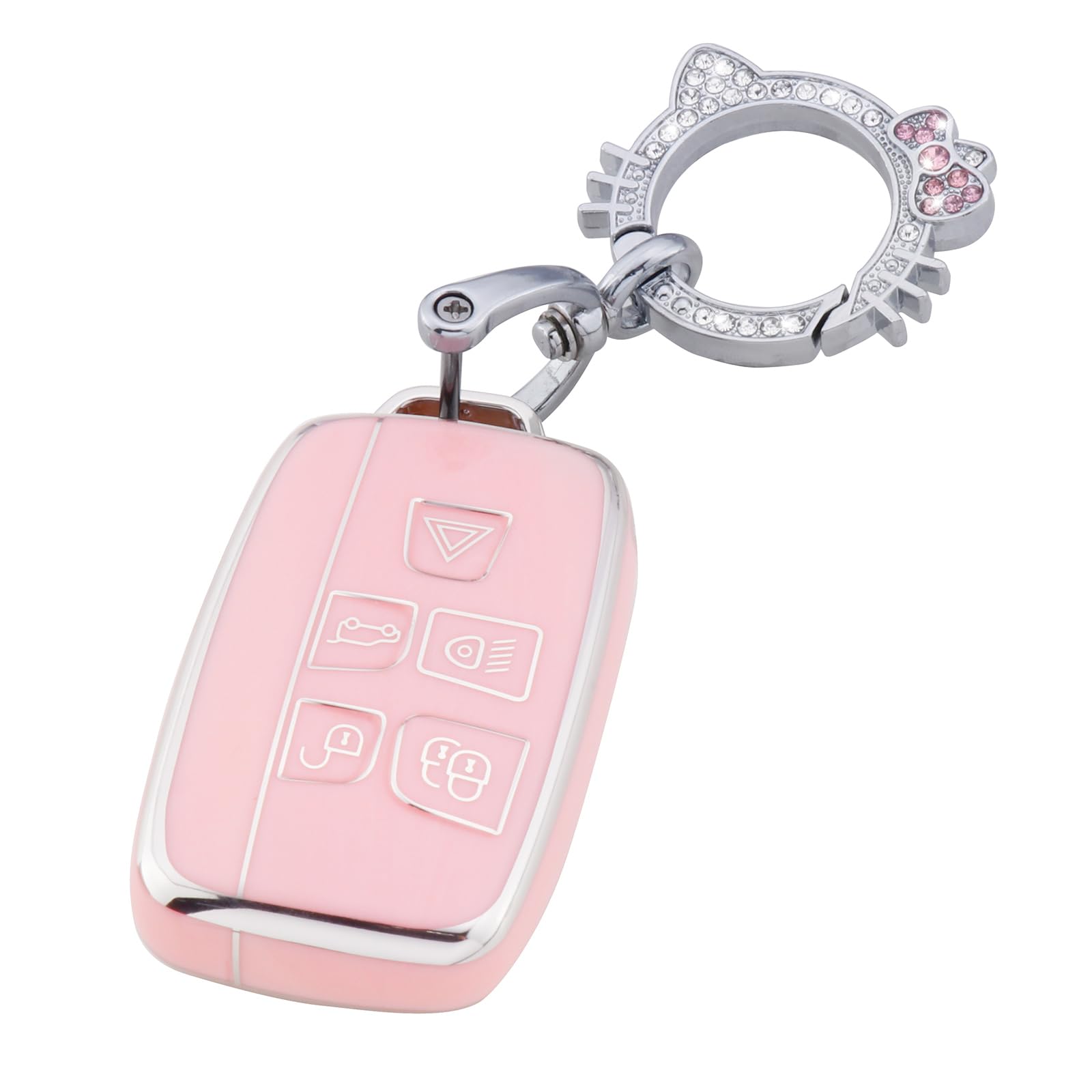 Pangpai Pink Key Fob Cover for Land Rover Jaguar, Soft TPU Key Case Protection with Bling Keychain Fit for Evoque Velar Sport Di
