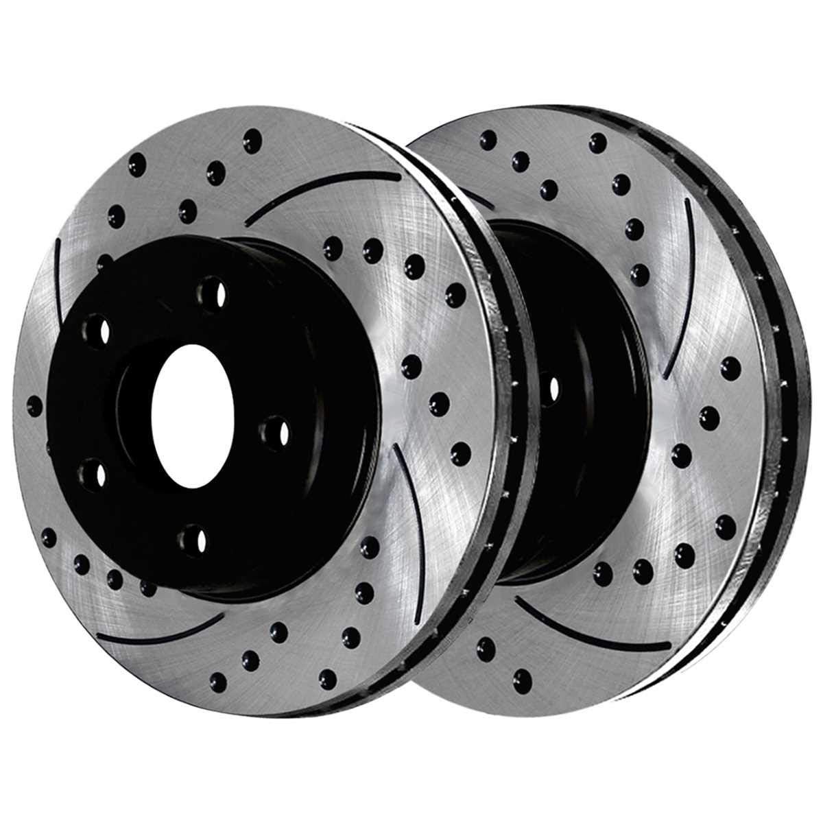 Autoshack Front And Rear Drilled And Slotted Brake Kit Rotors Black And Ceramic Pads Set Of 4 Replacement For 2005-2008 2009 2010 2011 2012 2013 Mazda 3 2010 Mazda 3 Sport 2.3L 2.5L Fwd Brakepkg075