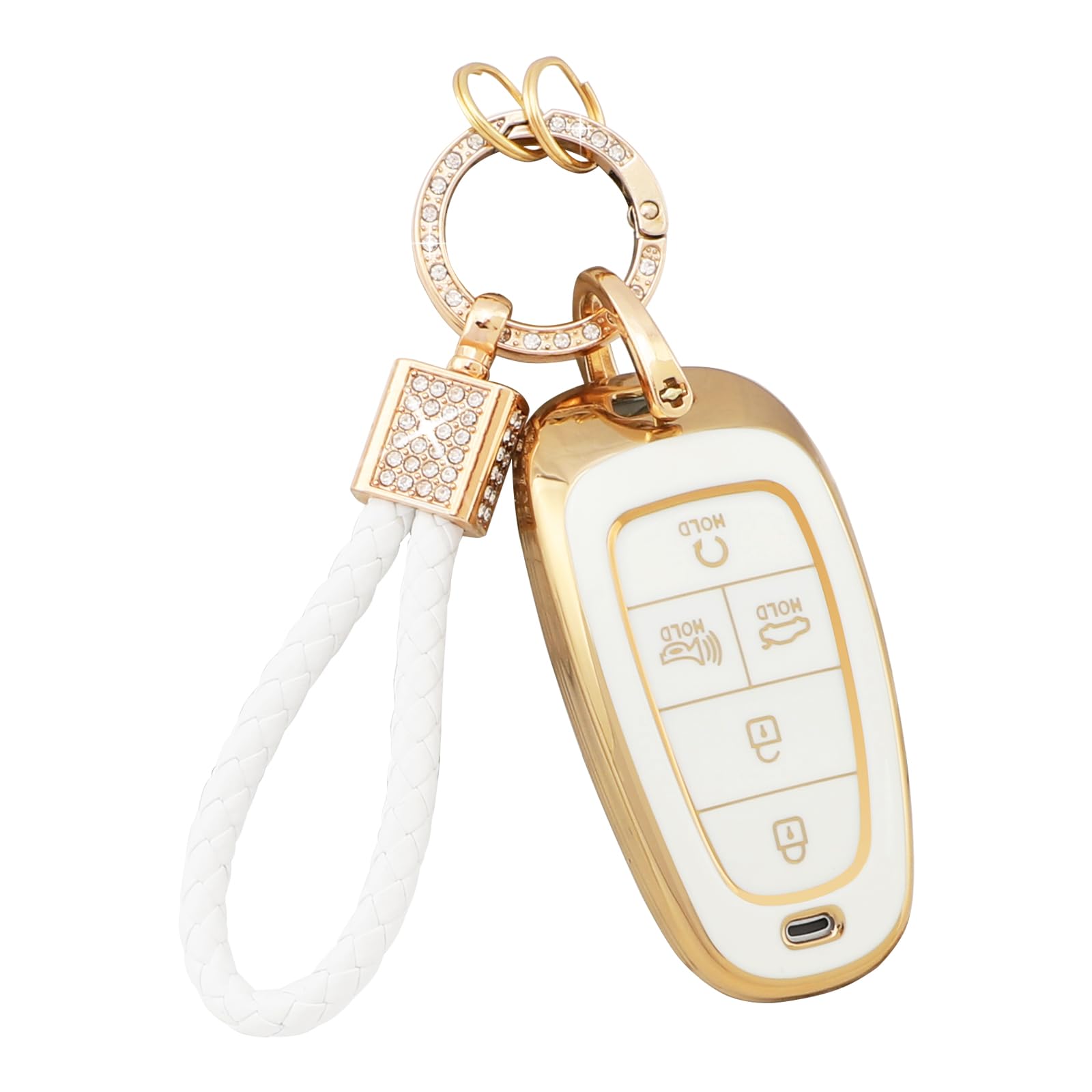 Pifoog Key Fob Cover For Hyundai With Keychain Bling Cute 5 Buttons Car Remote Keys Case Shell Full Covers For Hyundai Sonata Sa