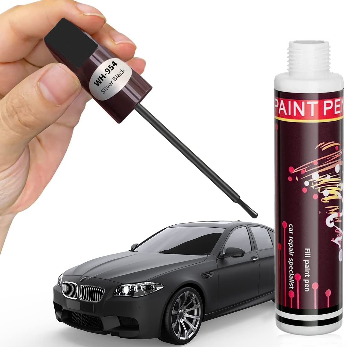 Touch Up Paint Pen For Cars Scratch Removal Repair, Wheel Fill Paint Pen Black/White/Multi-Color Optional For Various Cars (Sliver Black)