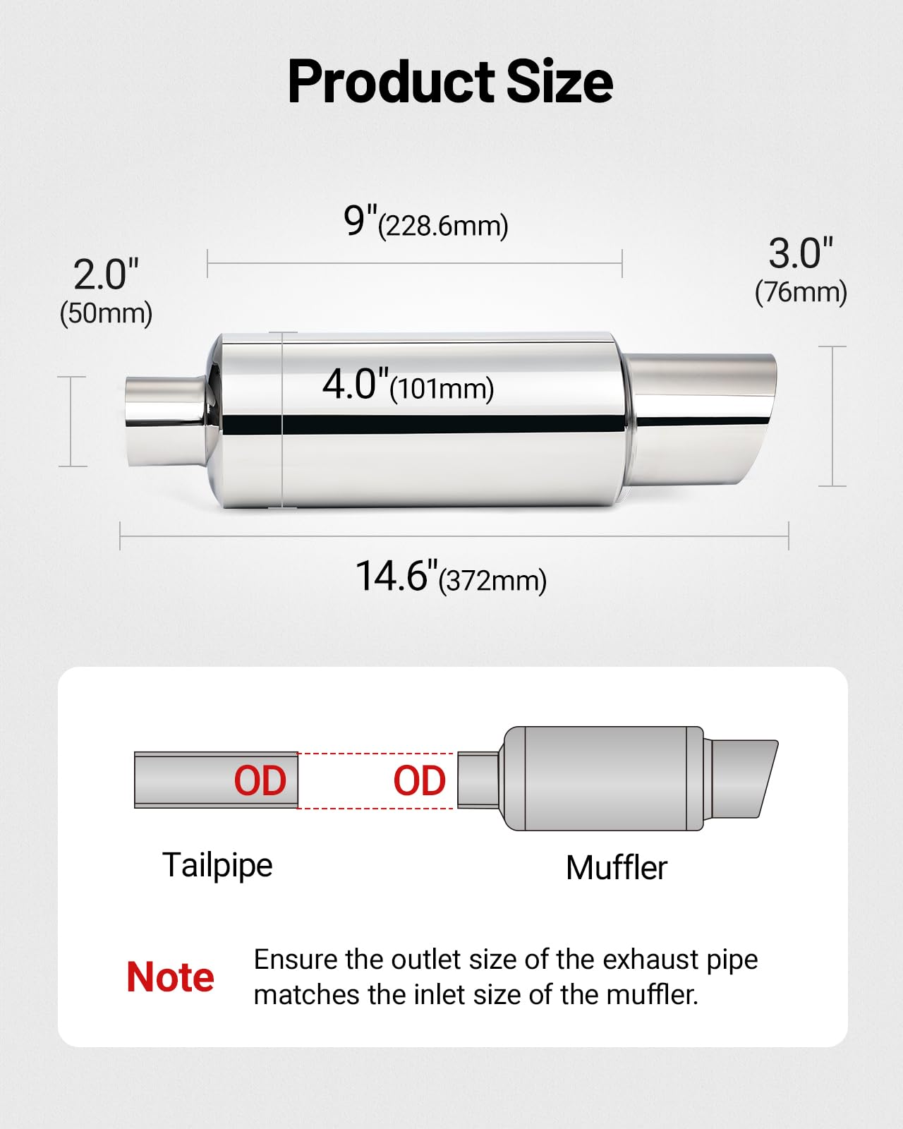 Evil Energy Exhaust Muffler,Stainless Steel Exhaust Tip,Universal 14.6 '' Length (Non Burnt,2 '' Inlet 3 '' Outlet)