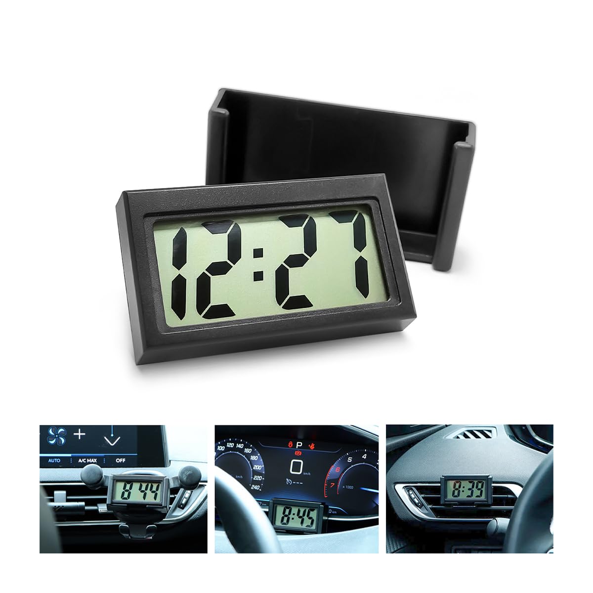 Osilly Mini Digital Clock for Car Dashboard, Battery Operated & Clear LCD Screen Time Display, Small Digital Clock with Self-Adh