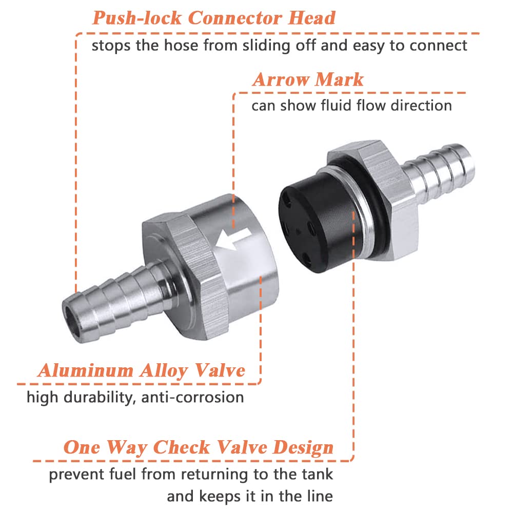 Mesee 2-Pack 3/8'' 10Mm Fuel Non Return One Way Check Valve For Fuel Line Oil Petrol Diesel Water Aluminium Silve