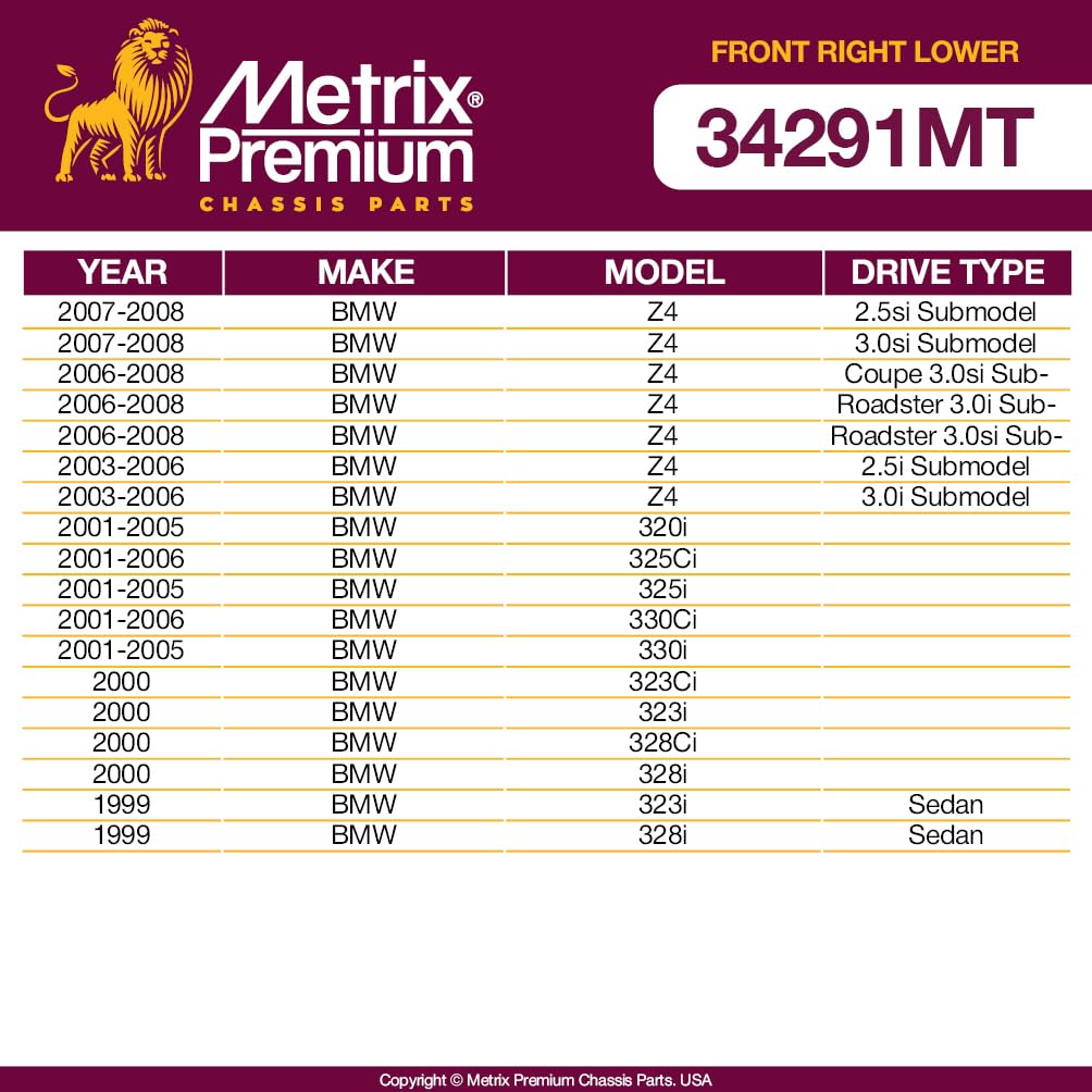 Metrix Premium Chassis Parts - Front Right Lower Control Arm W Ball Joint & Bushing Assembly Fits 07-08 Bmw Z4, 06-08 Z4, 03-06