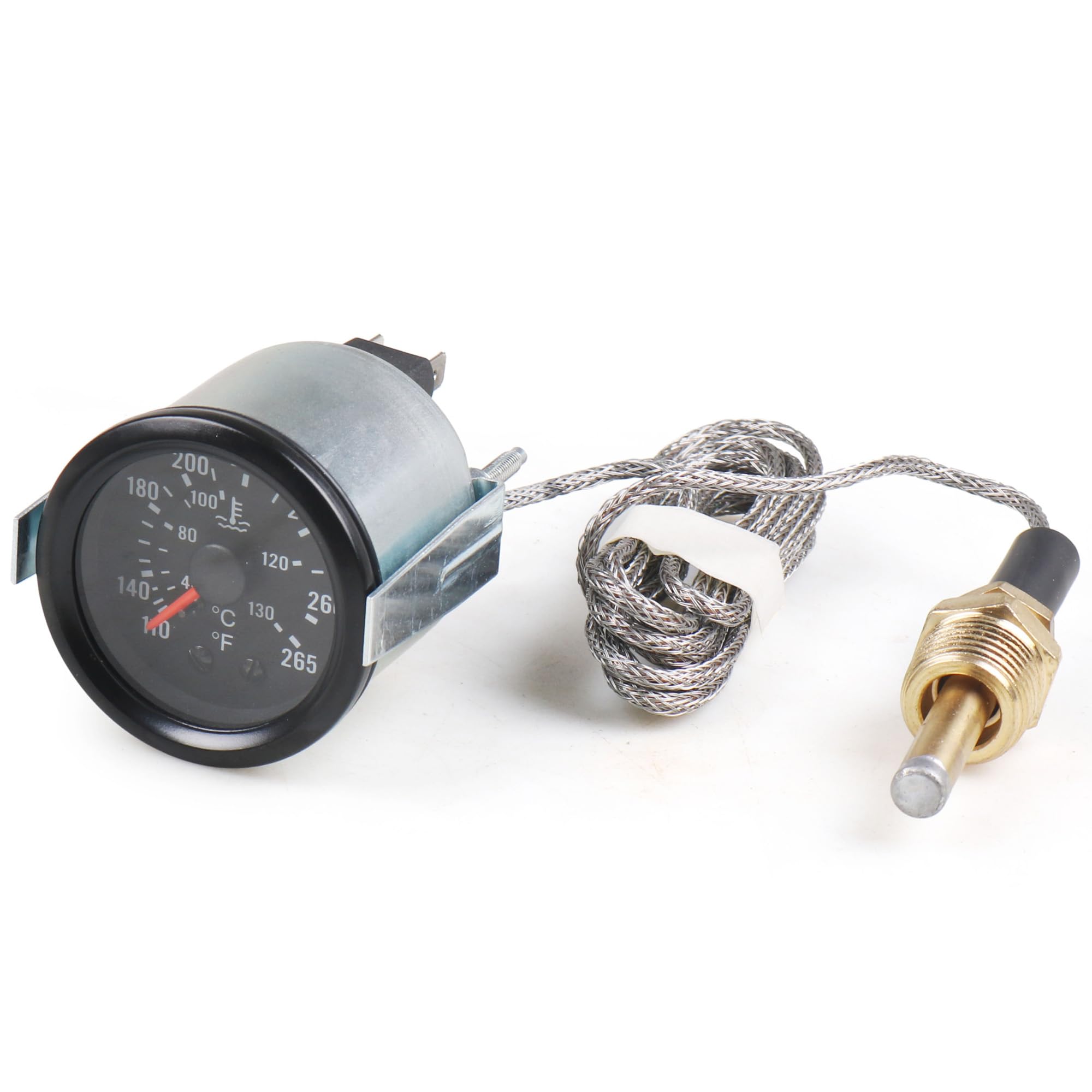 Dyno Racing 2" 52mm Mechanical Water Temperature Gauge, 12V, 40-130℃, NPT 1/2 Sensor, Yellow Light, Model #dyno101934