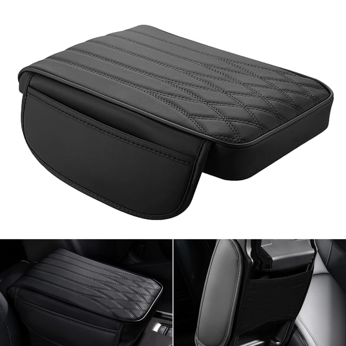 Nomocale Armrest Cover, Memory Foam Relieve Stress Center Console Pad, Anti-Slip Breathable Leather Storage Box Cover with Stora