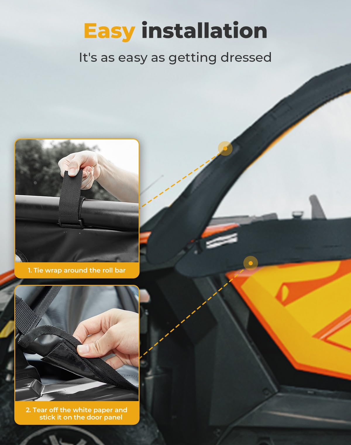 KEMIMOTO PRO XP4 Cab Enclosure Upper Doors, Upgraded Zipper UTV Soft Side Window Kit Replace 2884665 Compatible with 2020-2024 P