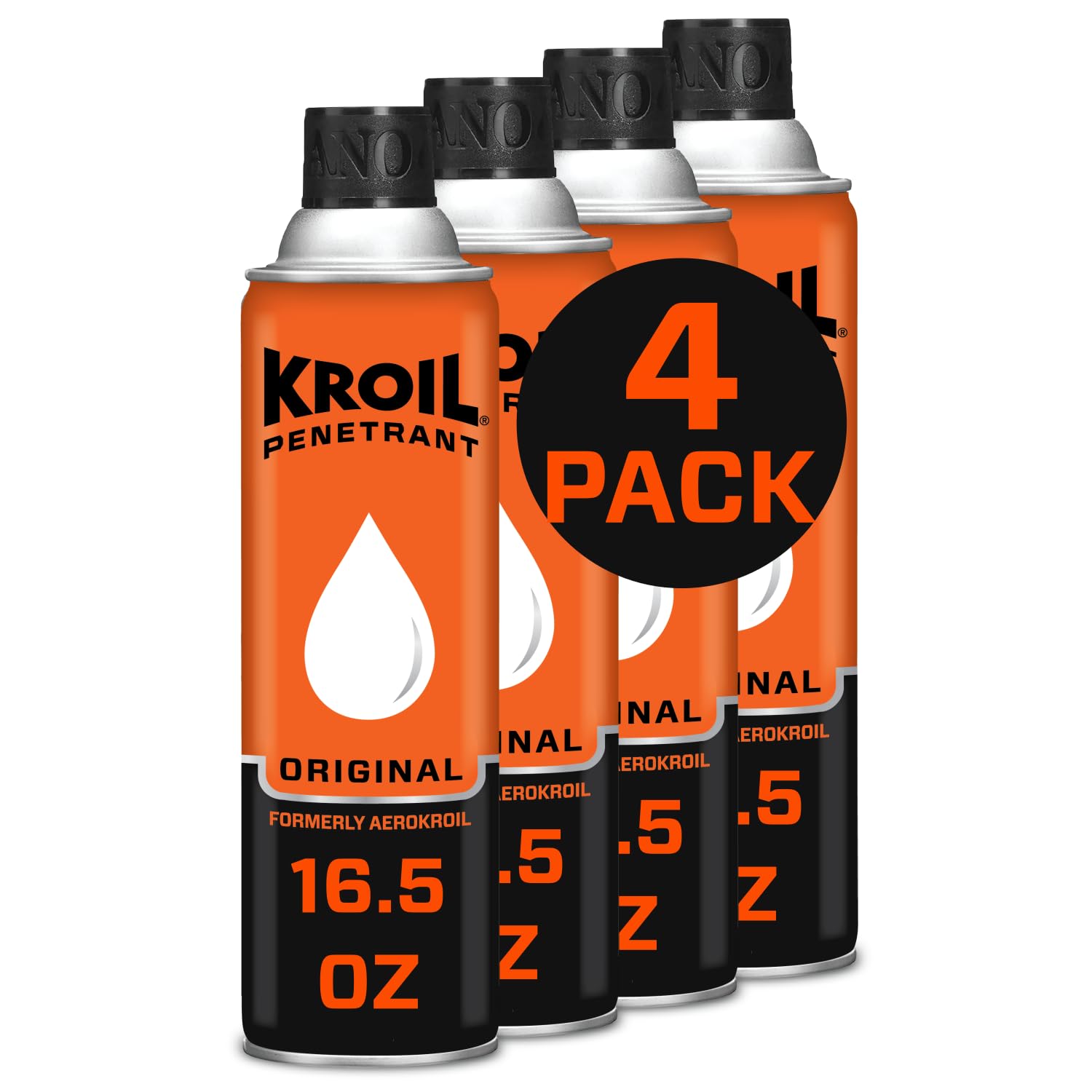 Kroil Original Penetrating Oil (Aerosol Spray-16.5Oz Can-Case Of 4) | Penetrant For Rusted Bolts, Metal, Hinges, Chains, Moving 