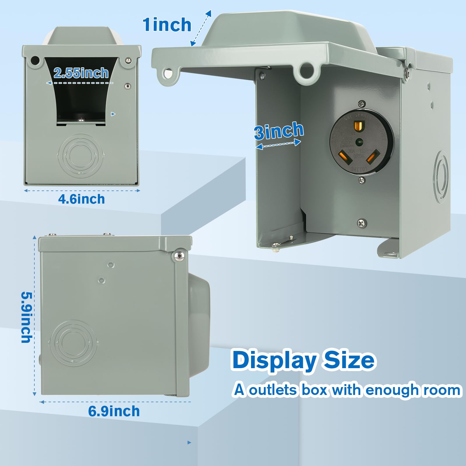 Bebobly 30 Amp Rv Power Outlet Box, 125 Volt Nema Tt-30R Receptacle, Lockable Enclosed Outdoor Plug, Electrical Receptacle Panel