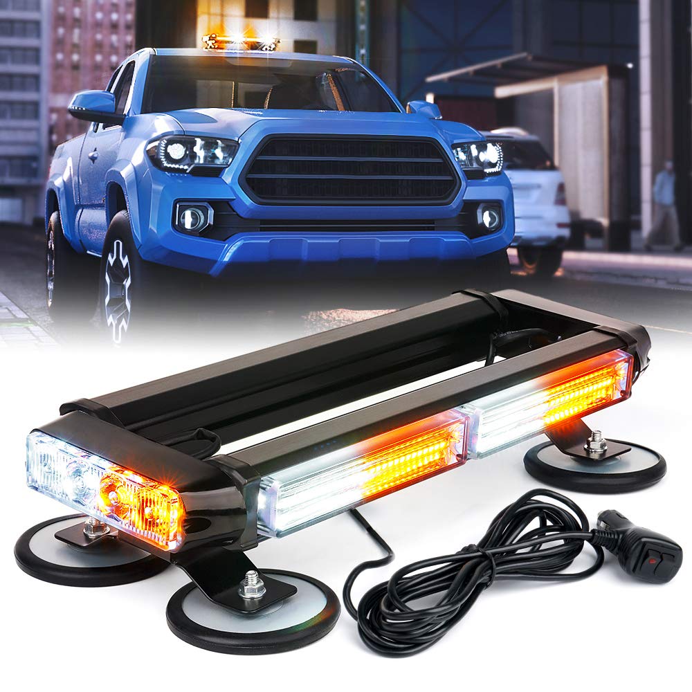 Xprite White Amber Cob Led Strobe Rooftop Flashing Light Bar Double Side Hazard Warning Beacon Lights W/Magnetic Base For Emergency Safety Vehicles Tow Trucks Cars Tractor Snowplow