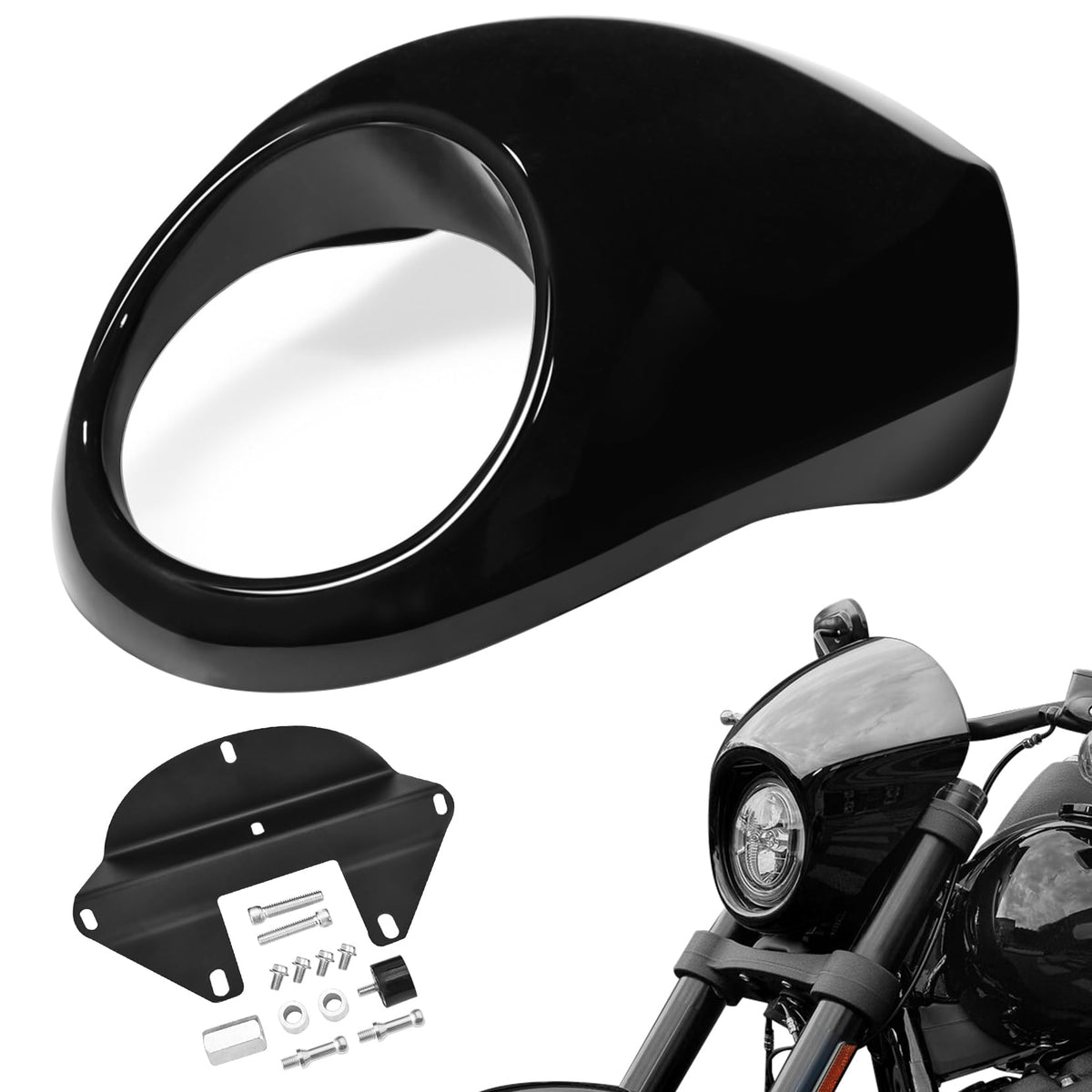 Amazicha Black Headlight Fairing Mask Fork Cowl Headlamp Visor Bracket Compatible For Harley Sportster 883 1200 Dyna Xl/Fx 1973-2024