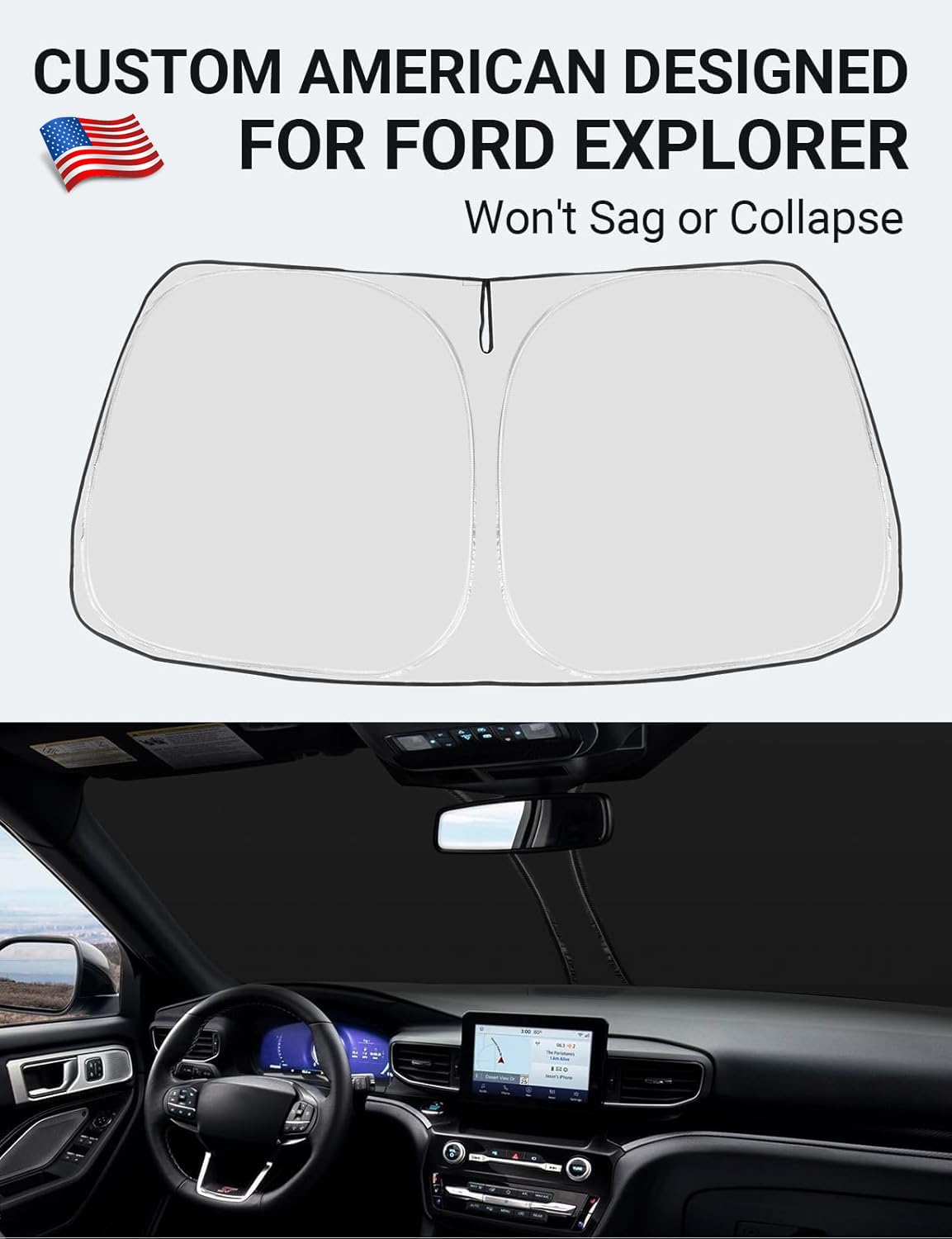 Proadsy 2025 Upgrade Windshield Sun Shade Custom Fit Ford Explorer 2020-2024 2025 4-Layer Foldable Front Sunshade Protector Sun
