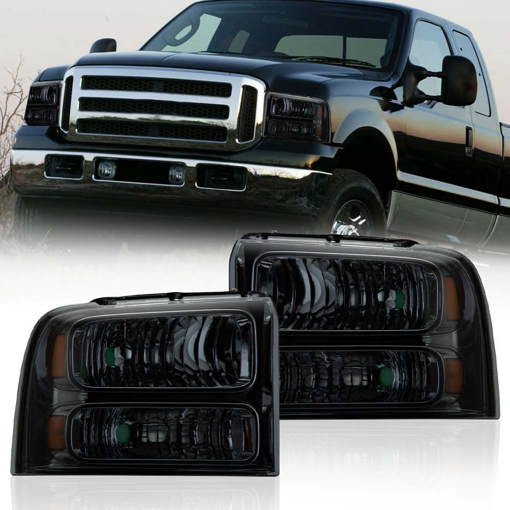 Pit66 Headlights Assembly Compatible With 2005-2007 Ford F250 F350 F450 F550 Super Duty/ 2005 Excursion,(Not Fit Sealed Beam Hea