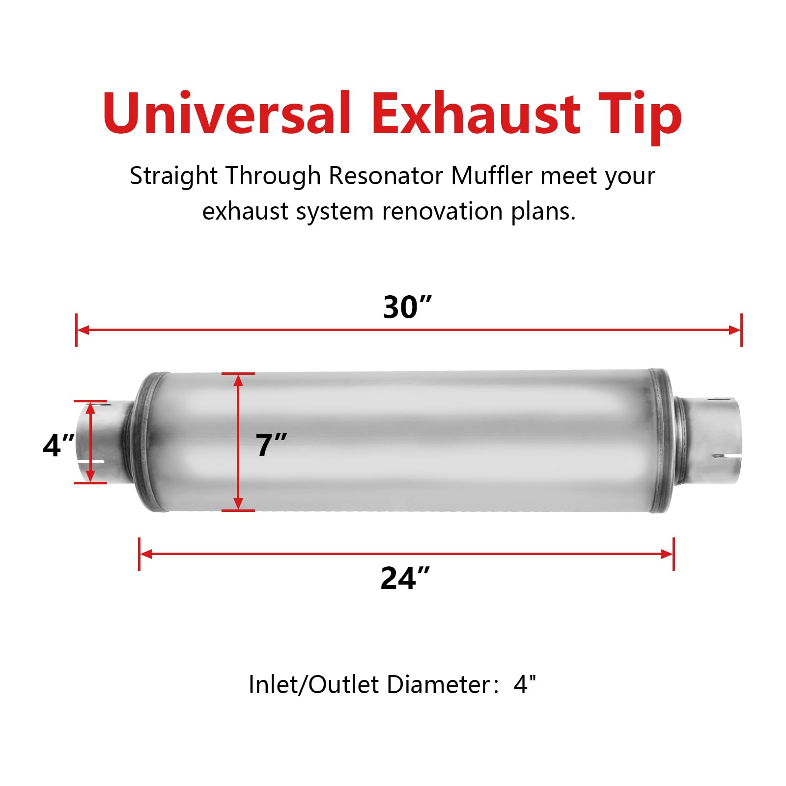 4' Inlet Diesel Exhaust Muffler,4 Inch Inlet/Outlet Resonator Muffler Straight Through Stainless Steel 30' Whole Length,Welded On Exhaust Tip