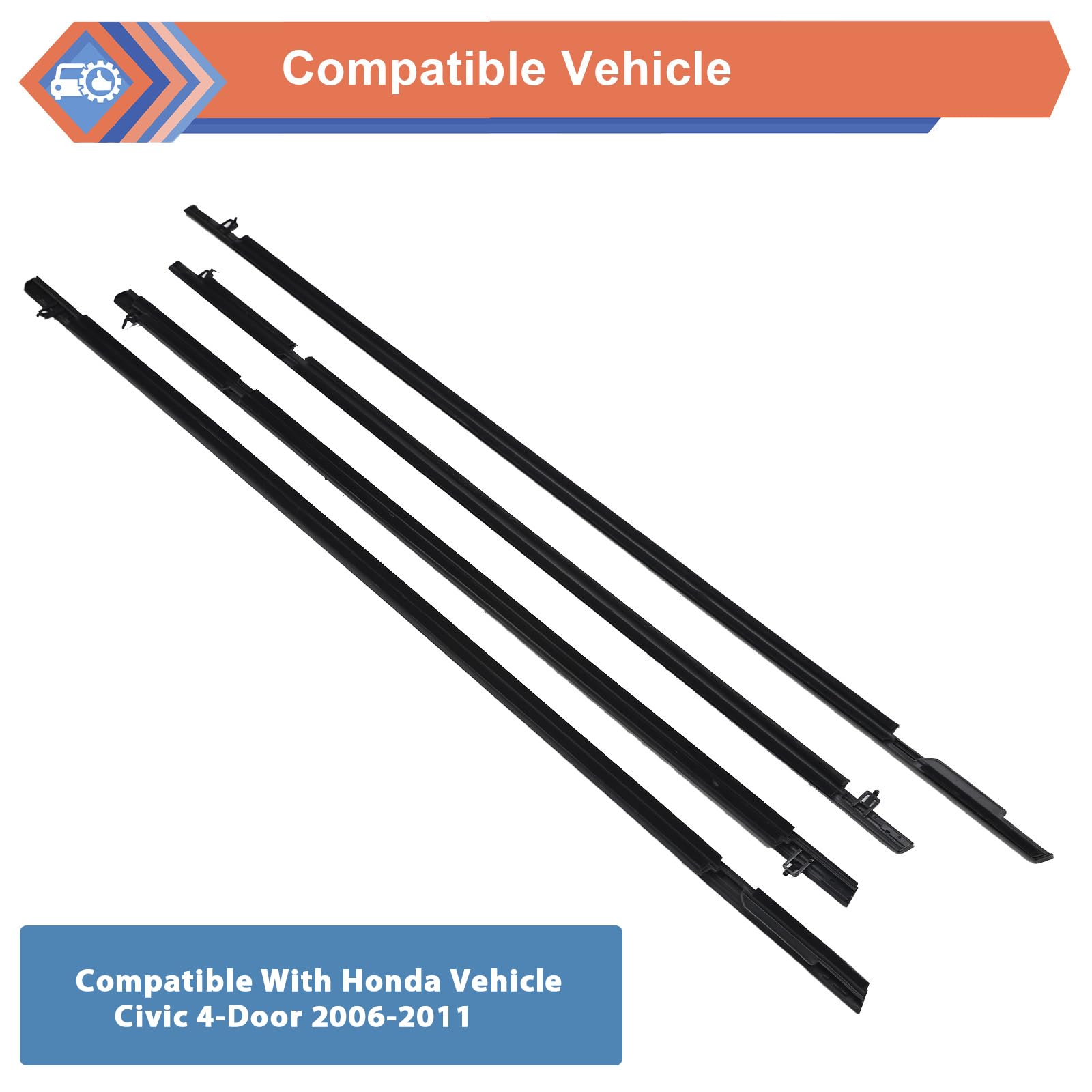 Zonfant 4 Pcs Car Outer Door Window Moulding Trim Weatherstrip Seal Belt Compatible With Honda Vehicle Civic 2006-2011, Replace#