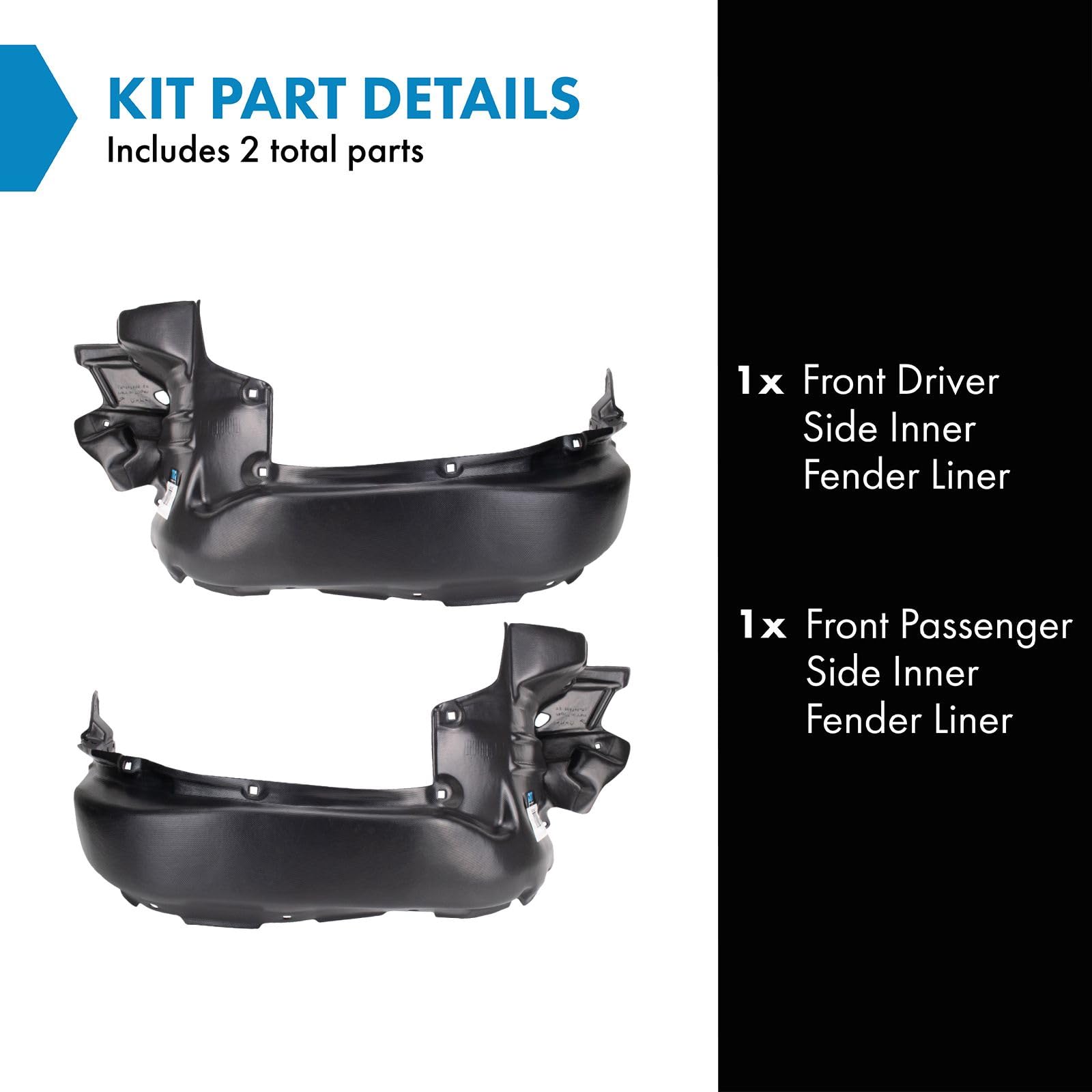 Trq Front Inner Fender Liner Set Compatible With 2016-2021 Toyota Tacoma To1248205 To1249205