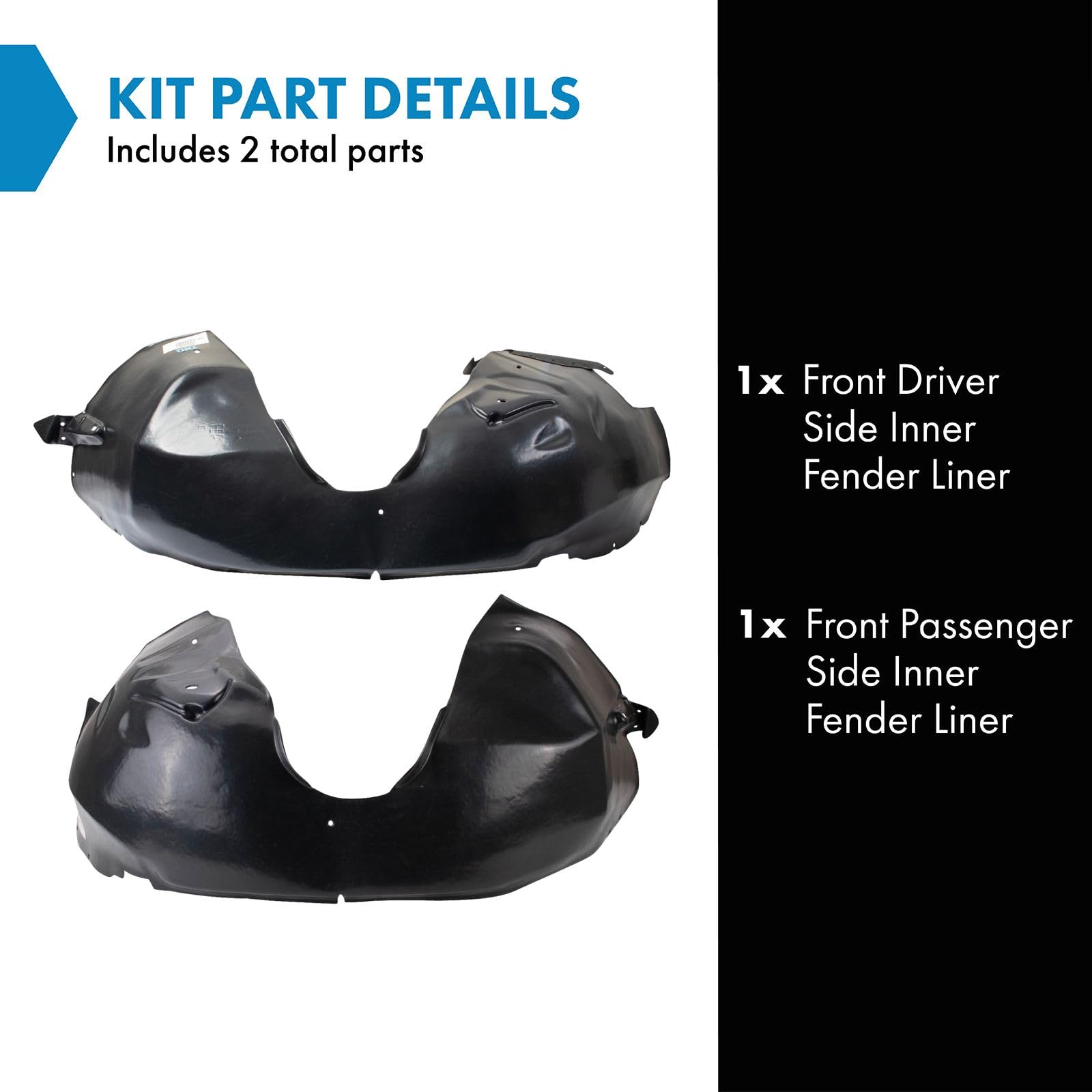 Trq Front Inner Fender Liner Set Compatible With 2005-2007 Ford Five Hundred Mercury Montego Fo1250138 Fo1251138