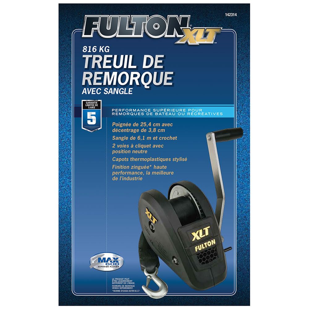 Fulton 142314 Xlt Single Speed Winch With 20' Strap And Cover - 1800 Lbs. Capacity, 1 Pack , Black