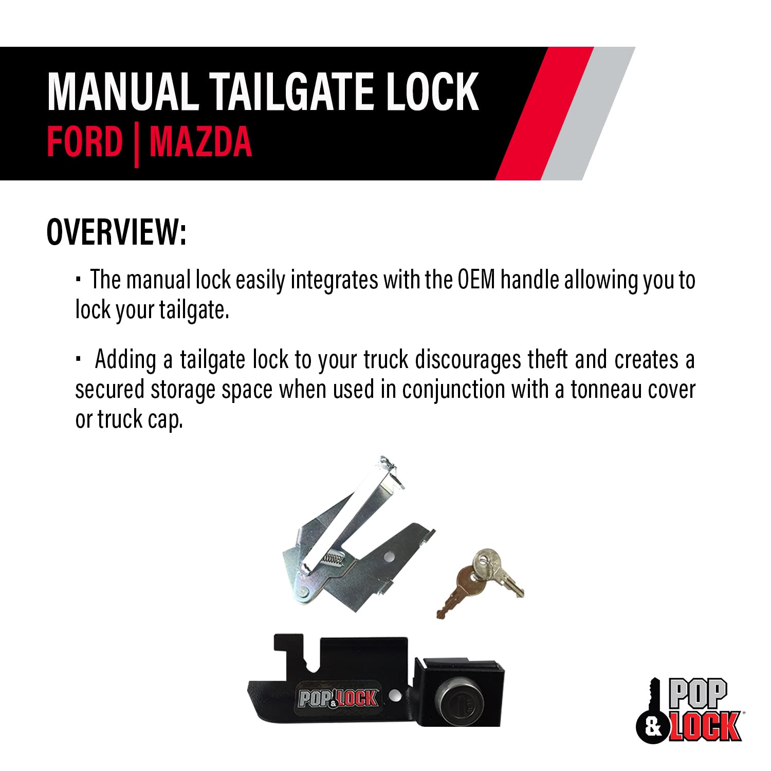 Pop & Lock Pl2300 Black Manual Tailgate Lock (Works Only With Factory Steel Handle)
