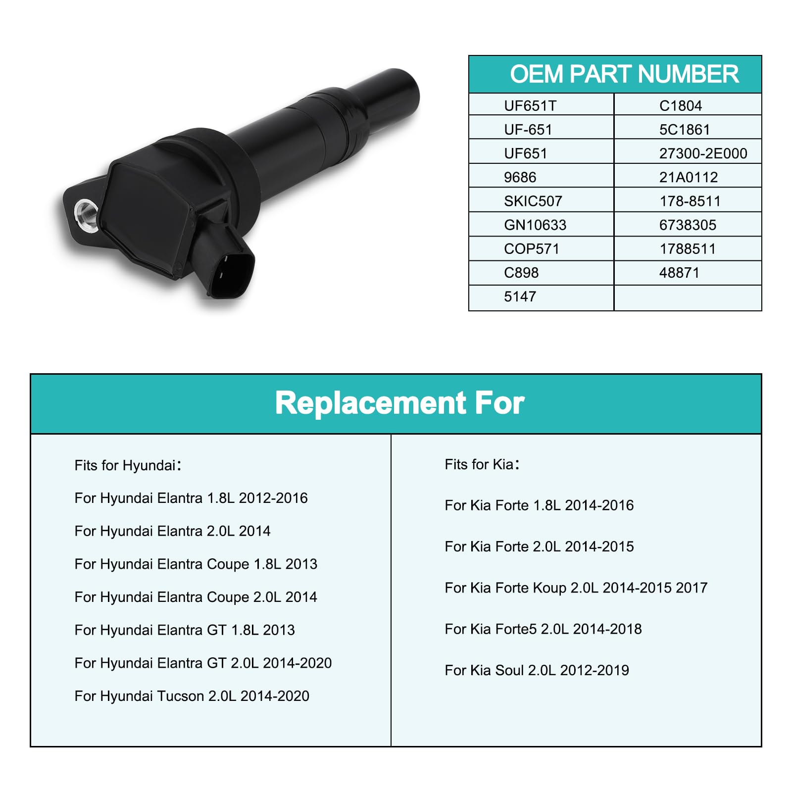 Set of 4 UF651 Ignition Coil Pack (1.8L 2.0L L4) For Hyundai Elantra Coupe SE GT GLS Value Edition Limited Tucson,Kia Forte Fort