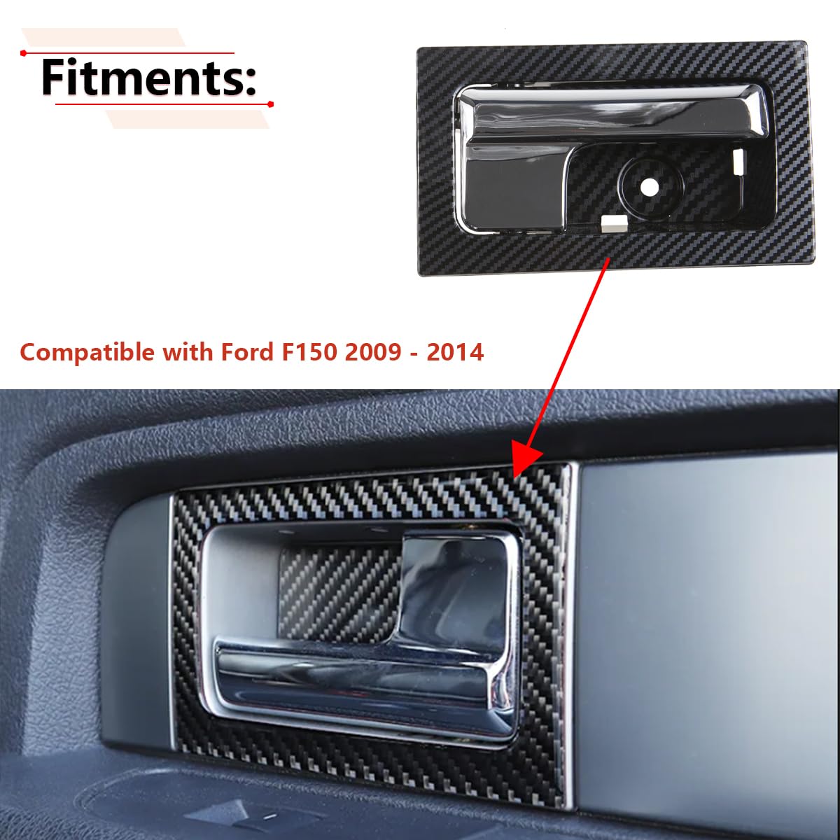 RLB-HILON Interior Door Handle Compatible with Ford F150 2009 to 2014 Year, Front or Rear Right Passenger Side Door, Carbon Fibe
