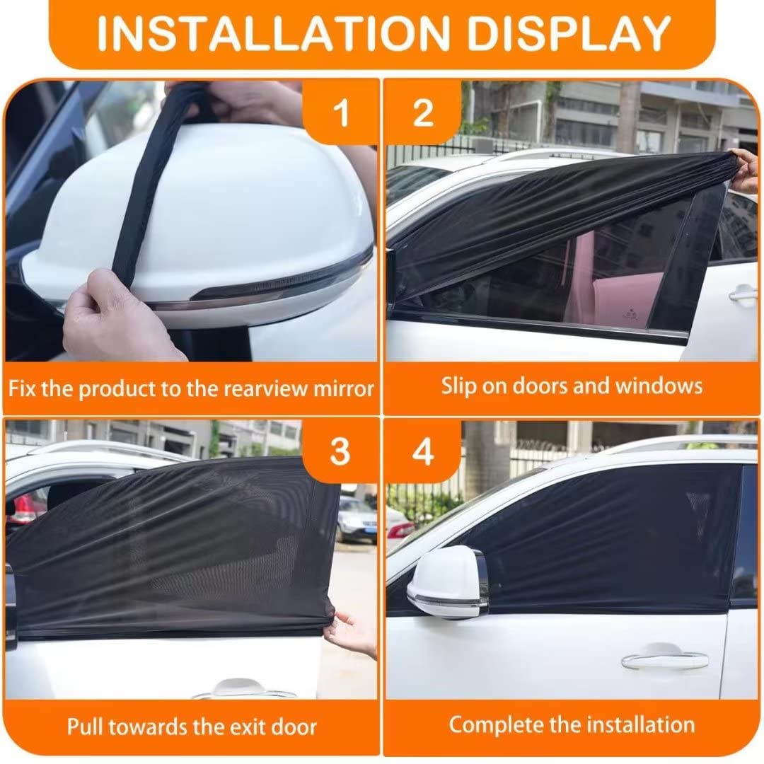 2Pcs Car Front Window Sunshade, Breathable Mesh Car Window Screen Streched Up To 40'', For Night Camping, Privacy Shade