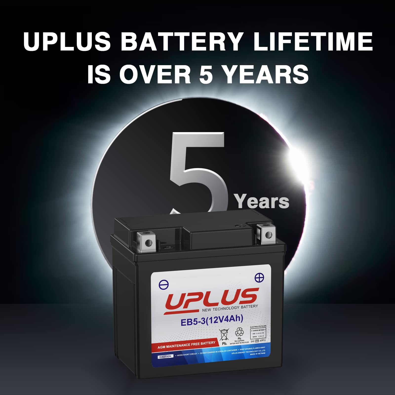 Uplus Ytx5L-Bs Atv Motorcycle Battery, Eb5-3 Maintenance Free 12V 4Ah Sla Batteries Scooter Agm Battery, Replacement For Gtx5L-B