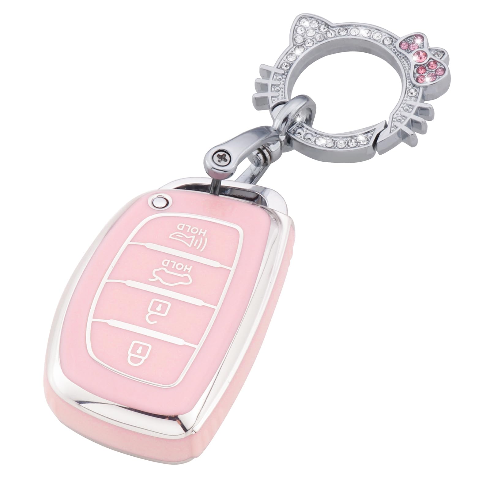 Pangpai Pink Key Fob Cover for Hyundai, Soft TPU Key Case Protection with Bling Keychain Fit for lantra Ioniq Sonata Tucson Elan