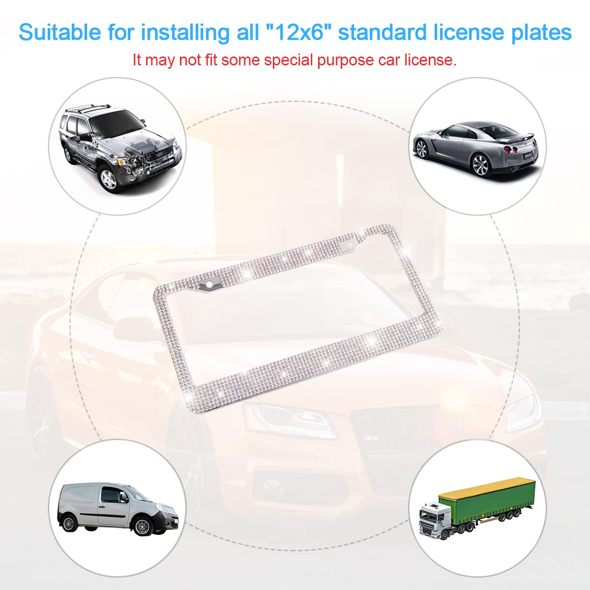 Bling Car License Plate Frame, Sparkly Rhinestone Stainless Steel License Plate Cover/Holder, Universal For Most Cars, Suvs, Vehicles With Screw Set, Auto Accessories For Women (Ab Color)