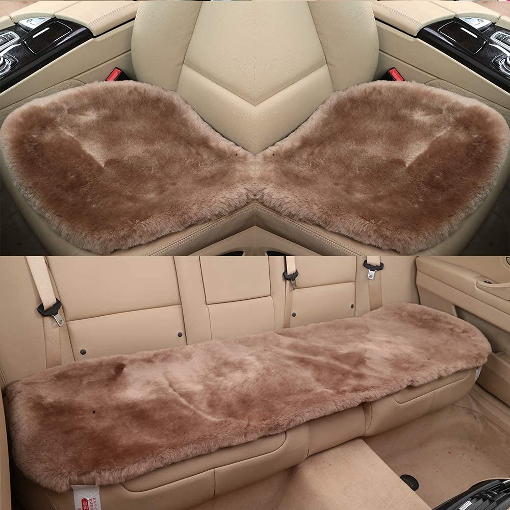 OGLAND 20 inchs Shearling Sheepskin Car Seat Cover, Fluffy Fuzzy Wool Car Seat Covers for Auto Interior Accessories with Soft Ec