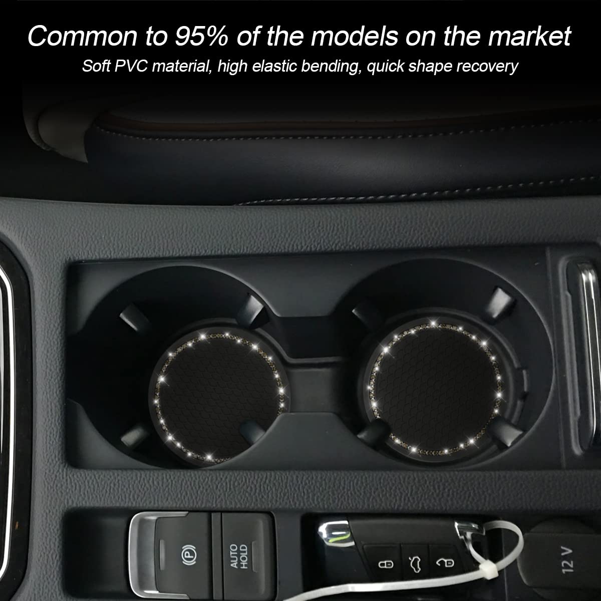 2 Pack Car Bling Cup Holder Coaster, 2.75 Inch Crystal Rhinestone Car Cup Holder Insert Coaster,Universal For Cars, Vehicles, Suvs, Car Interior Accessories For Women And Men (Black/Gray)