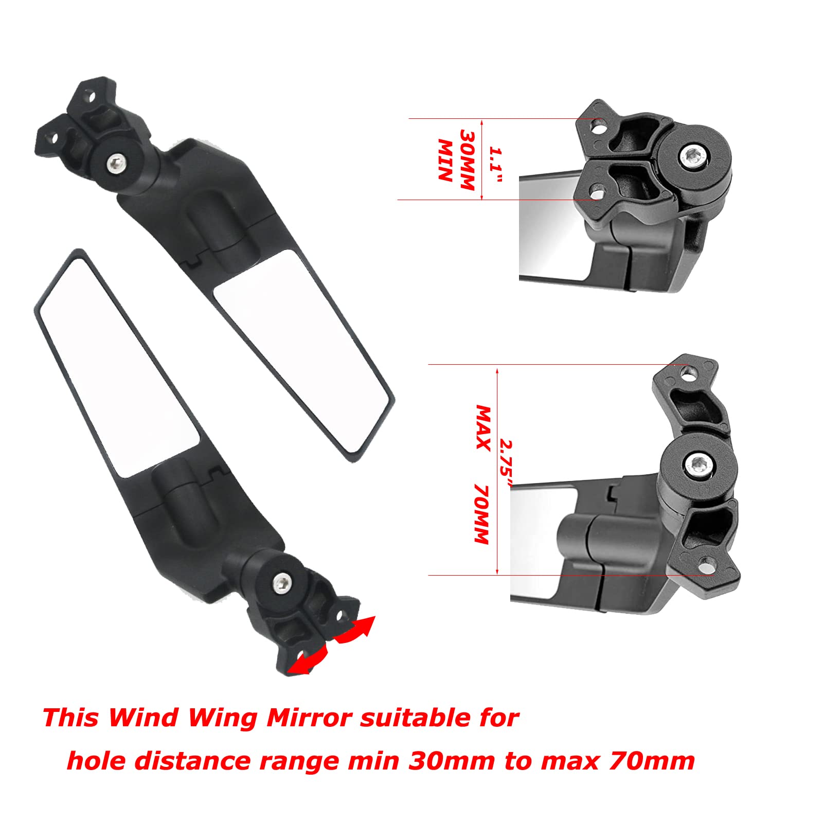 Spauto Motorcycle Side Mirrors, Adjustable Stealth Mirrors Fit For 2018-2023 Kawasaki Ninja 400/650 Zx10R/Zx6R/Zx-636 Honda Cbr6
