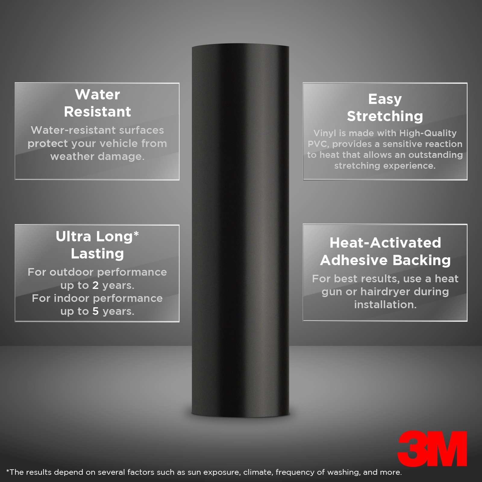 12'X60' (1Ftx5Ft) Satin Black Genuine 3M 2080 Car Auto Vinyl Vehicle Wrap Sticker Film Sheet Decal Air Release Technology With Tool Kit (Include Squeegee And Knife)