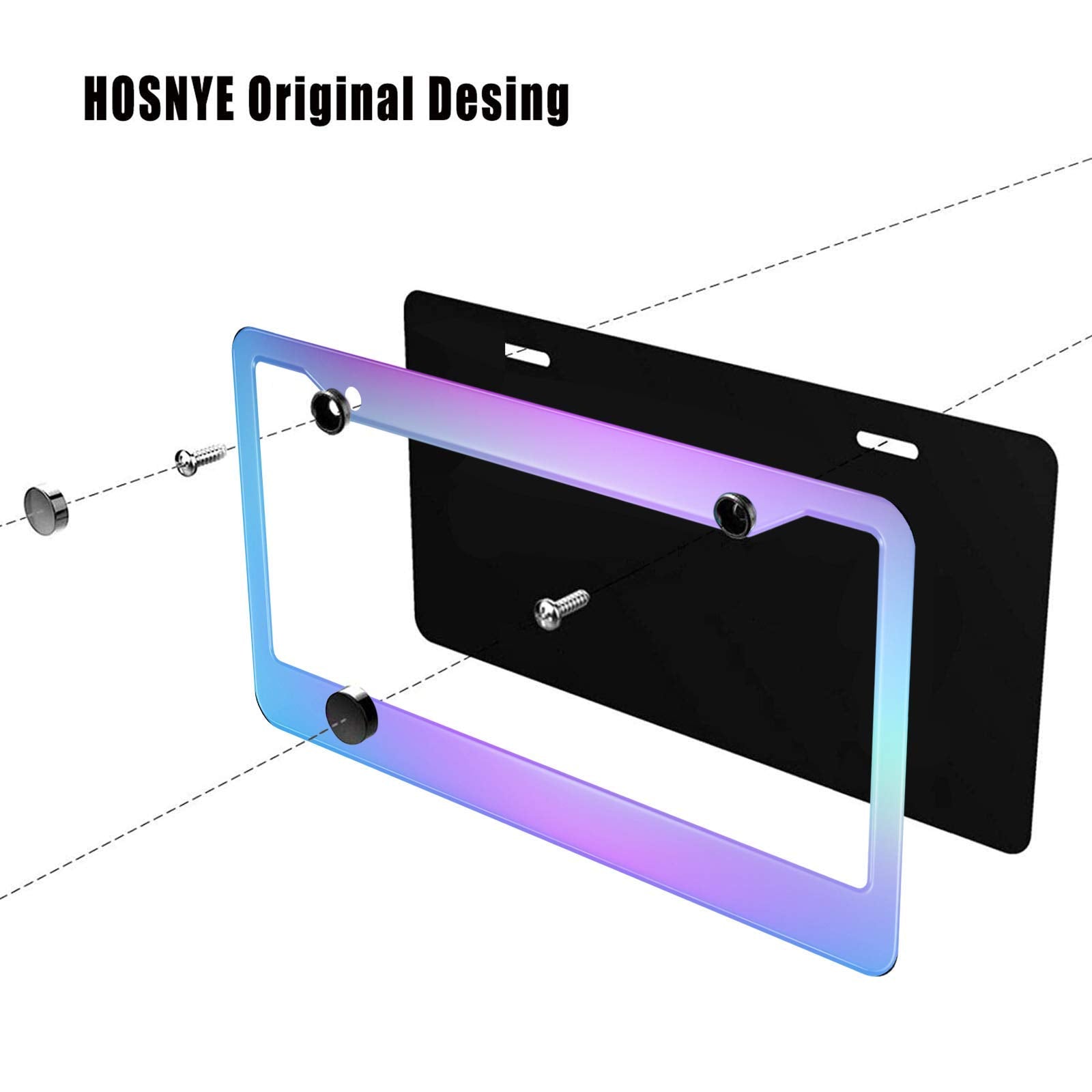 HOSNYE License Plate Frame Gradient Purple Blue Metal License Plate Cover Front Plates Frames Car Tag Frame for Women Men US Veh