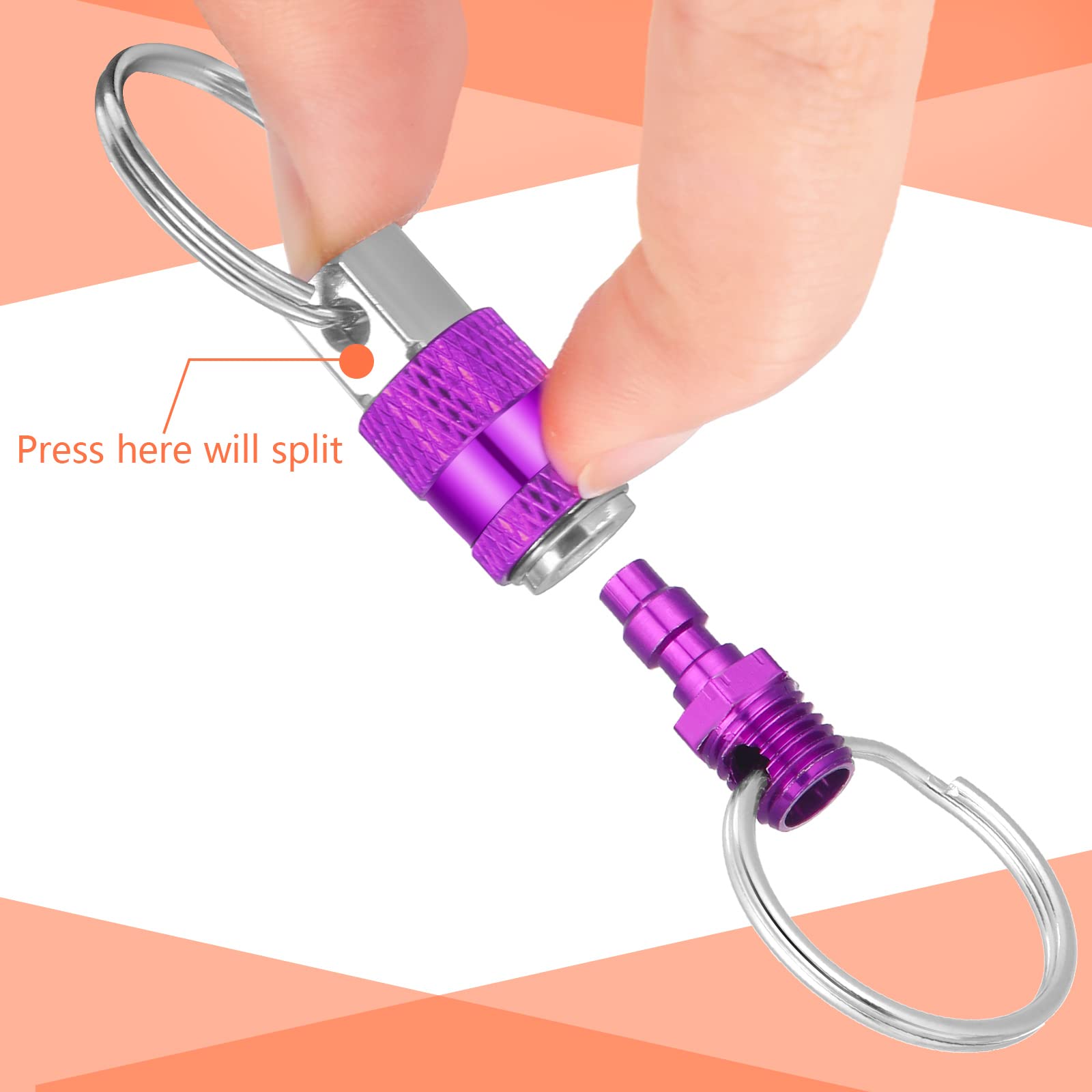 Tallew 6 Pack Quick Release Keychain Detachable Key Ring Pull Apart Coupler Detachable Keychain With 2 Split Rings(Red, Blue, Pu