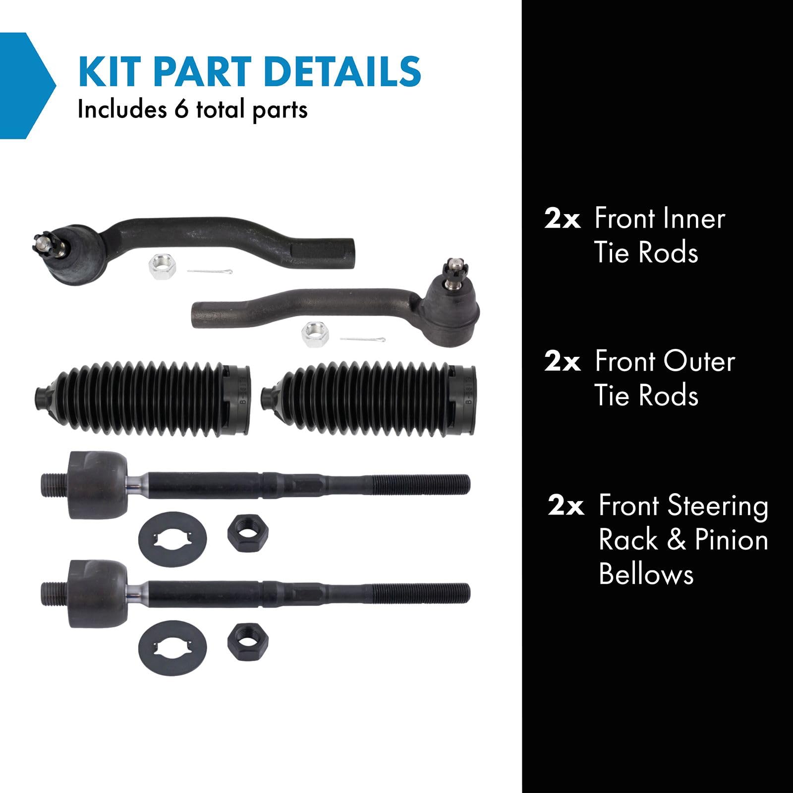 Trq Front Steering Kit Steering Rack & Pinion Bellow Tie Rod Compatible With 2015-2018 Chevrolet City Express 2013-2019 Nissan N