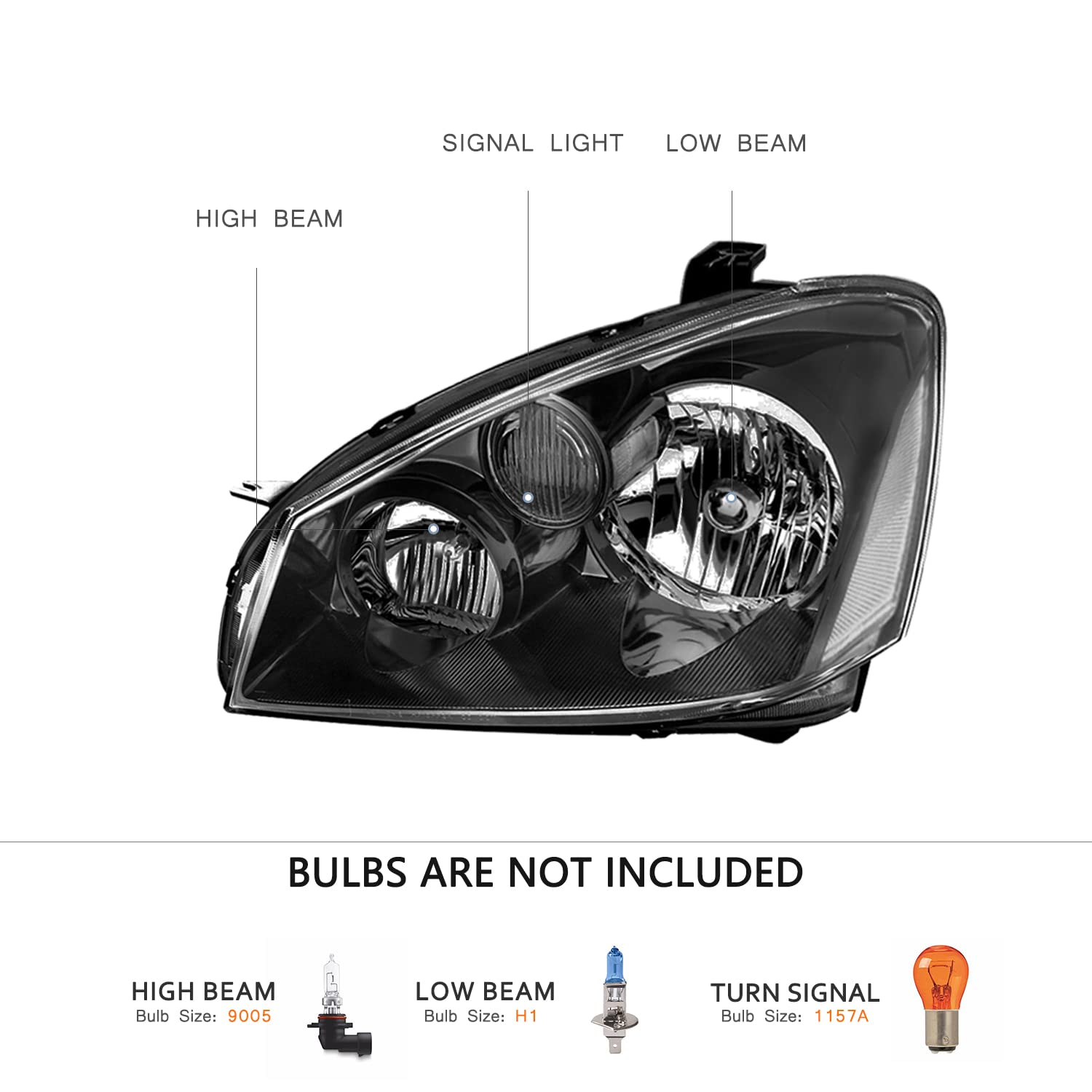 Bryght Headlight Assembly For 2005 2006 Nissan Altima Ome Style Headlamp Replacement Passenger And Driver Side (Black Housing With Clear Reflector)