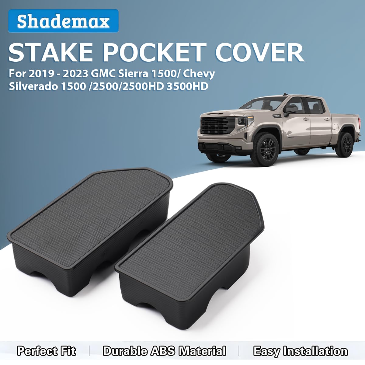 Shademax Stake Pocket Covers Custom Fit for 2019-2023 GMC Sierra 1500 Chevrolet Silverado 1500 2500HD 3500HD Truck Bed Rail Hole