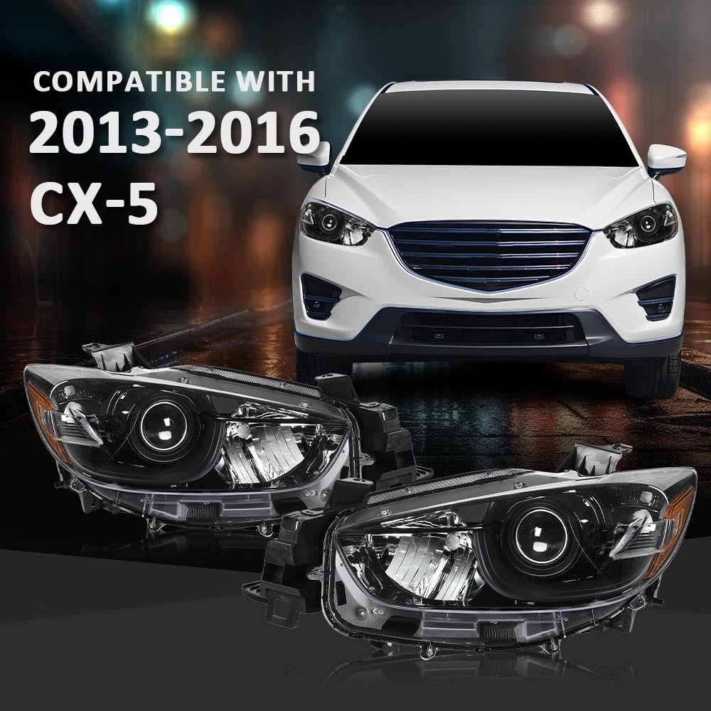 Cheda Pair Headlights Assembly Compatible With Mazda Cx-5 (Submodel: Grand Touring, Gs, Gt, Gx, Sport) 2013-2016 Factory Headlam