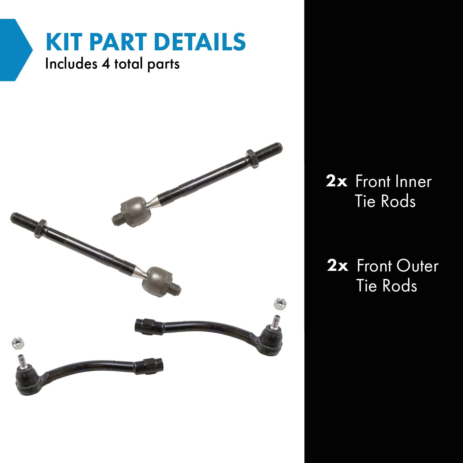 Trq Front Tie Rod Set Compatible With 2011-2016 Hyundai Elantra 2013-2014 Elantra Coupe 2013-2017 Elantra Gt 2012-2017 Veloster