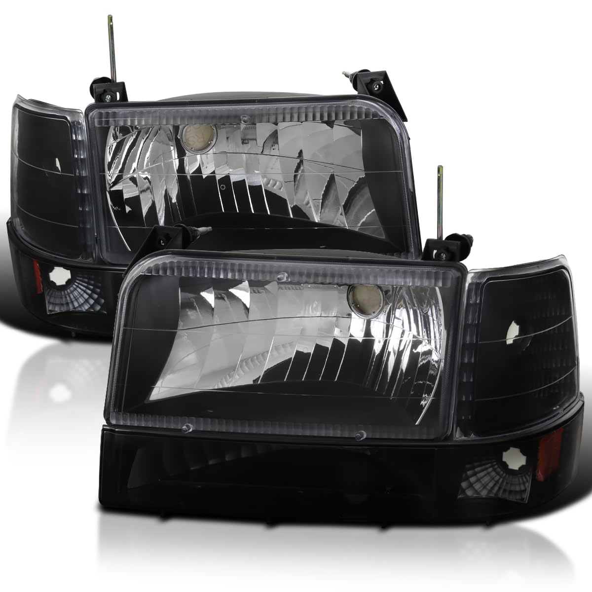 Spec-D Tuning Black Housing Clear Lens Headlights + Bumper Lights + Corner Lamps Compatible with 1992-1996 Ford F150 F250 F350 B